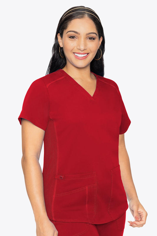 Red Touch V-Neck Shirttail Scrub Top